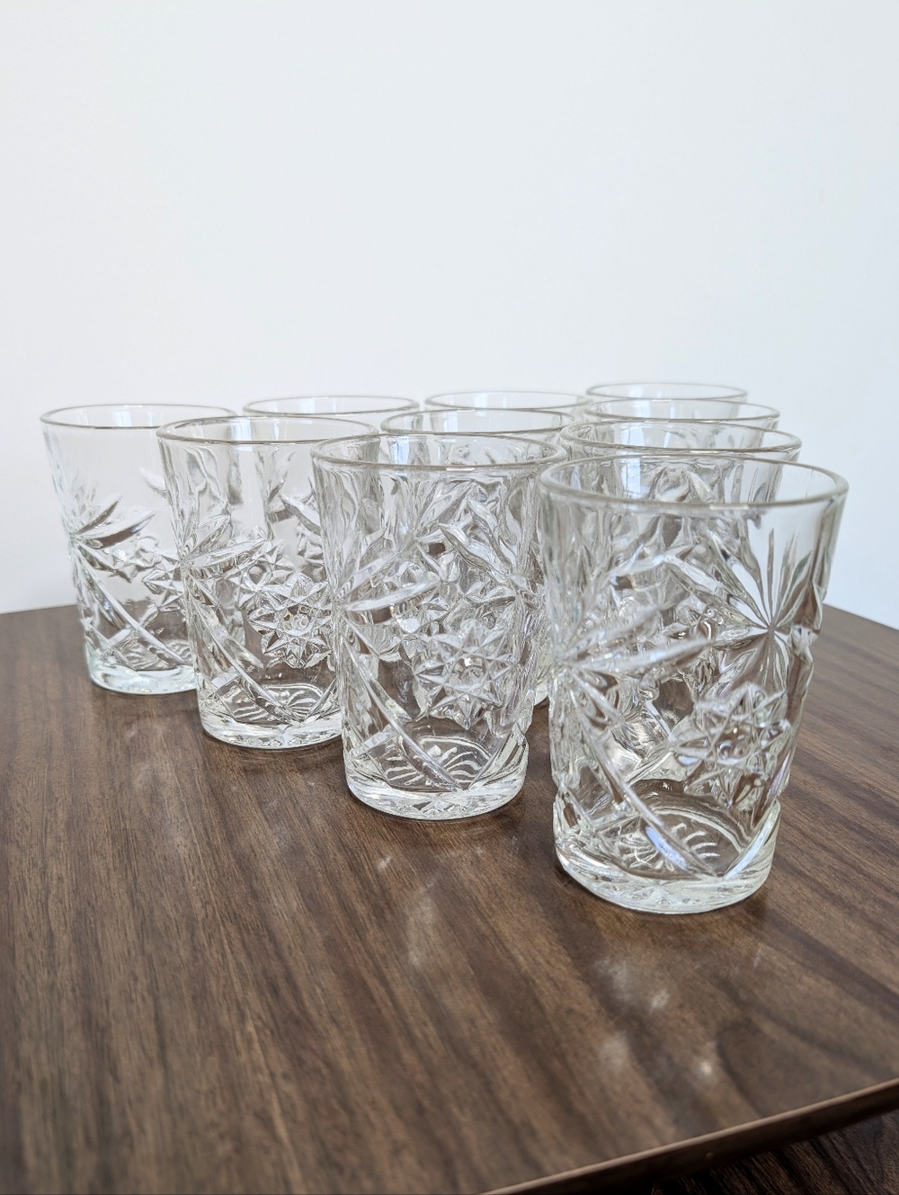 Set Of 10 Vintage 60s Anchor Hocking Prescut Pattern Flat Tumblers Pressed Glass - Picture 11 of 16